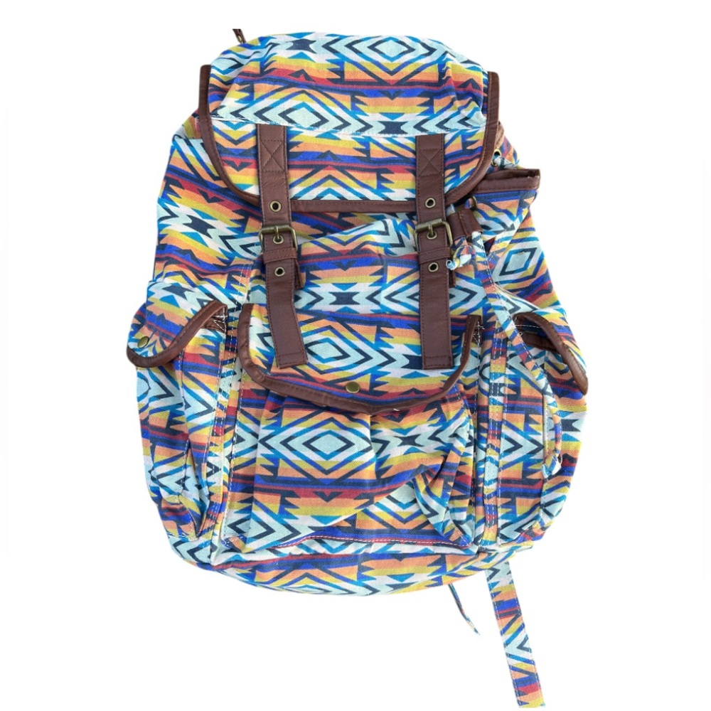 Black Poppy‎ Multicolor Bohemian Schoolbag Aztec Print Backpack